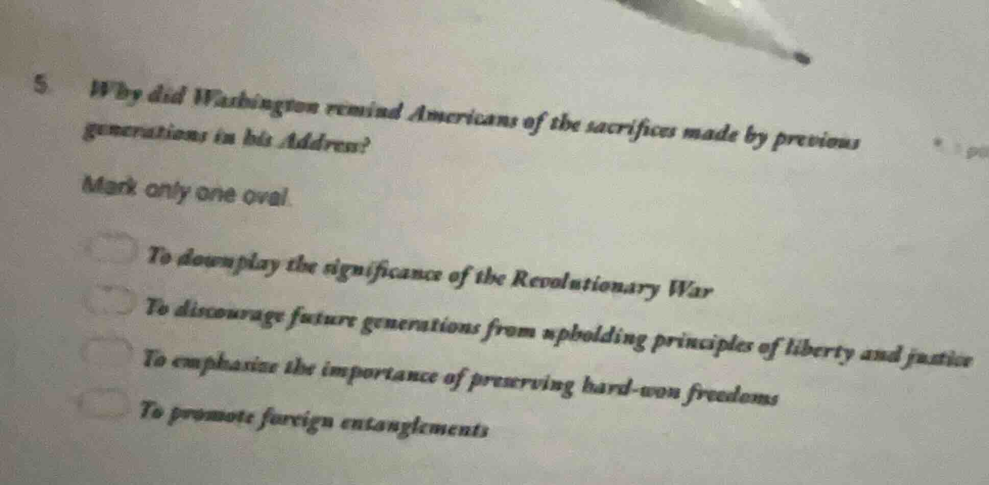 5. why did washington remind americans of the sacrifices made by previo…