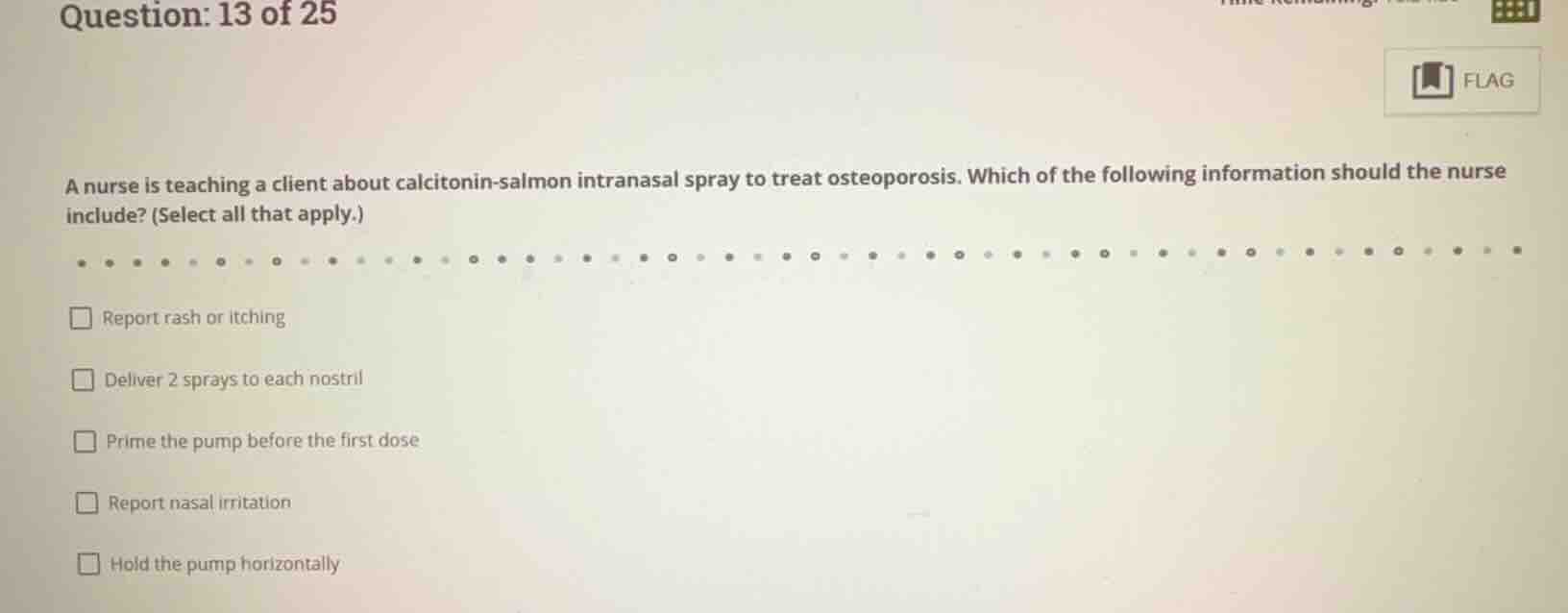 question: 13 of 25 a nurse is teaching a client about calcitonin - salm…