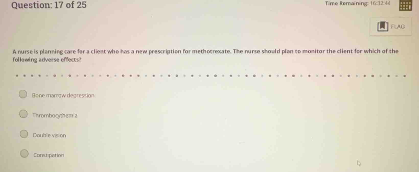 question: 17 of 25 time remaining: 16:32:44 a nurse is planning care fo…