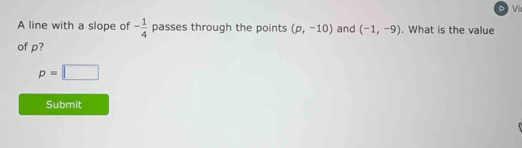 a line with a slope of $-\frac{1}{4}$ passes through the points $(p, -1…