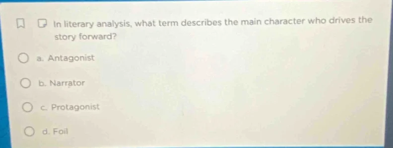 in literary analysis, what term describes the main character who drives…