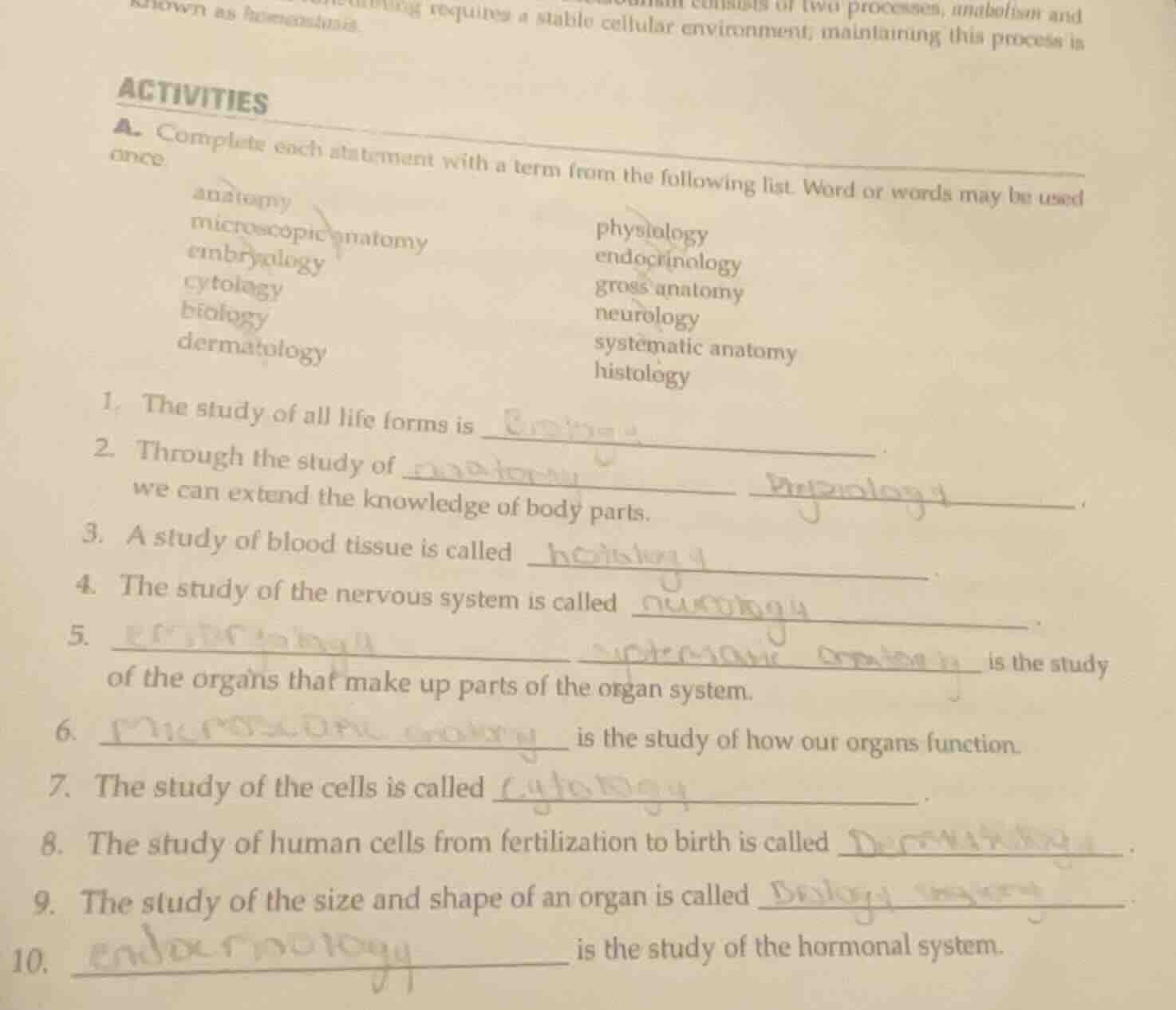 activities a. complete each statement with a term from the following li…