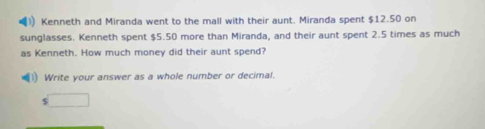 kenneth and miranda went to the mall with their aunt. miranda spent $12…