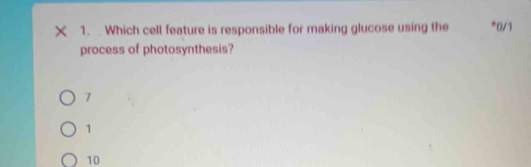 1. which cell feature is responsible for making glucose using the proce…