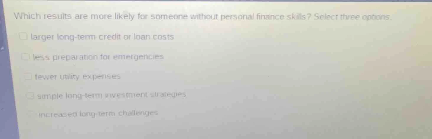 which results are more likely for someone without personal finance skil…