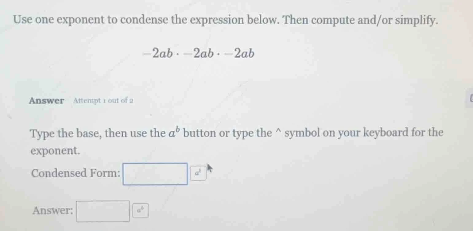 use one exponent to condense the expression below. then compute and/or …