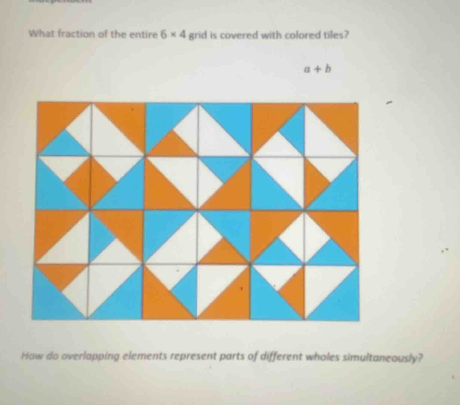what fraction of the entire 6 × 4 grid is covered with colored tiles? h…
