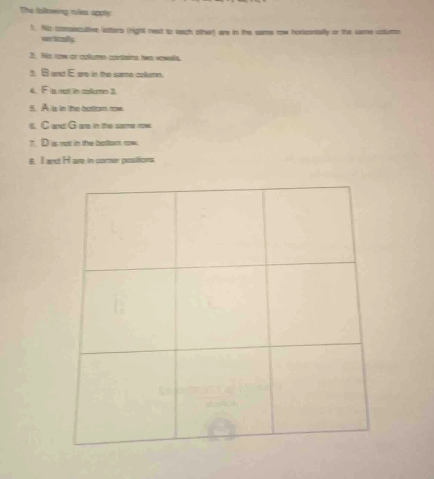 the following rules apply: 1. no consecutive letters (right next to eac…