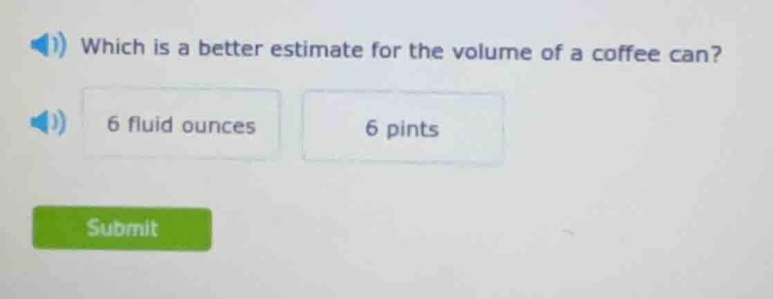 which is a better estimate for the volume of a coffee can? 6 fluid ounc…