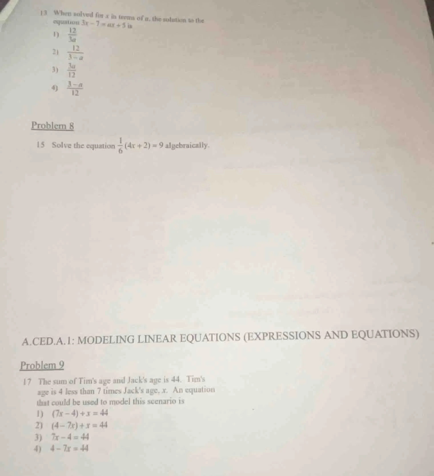 13 when solved for x in terms of a, the solution to the equation 3x - 7…