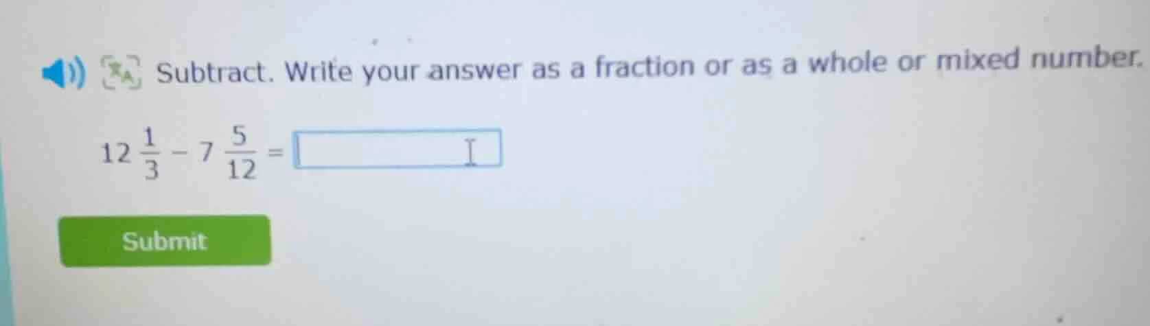 subtract. write your answer as a fraction or as a whole or mixed number…