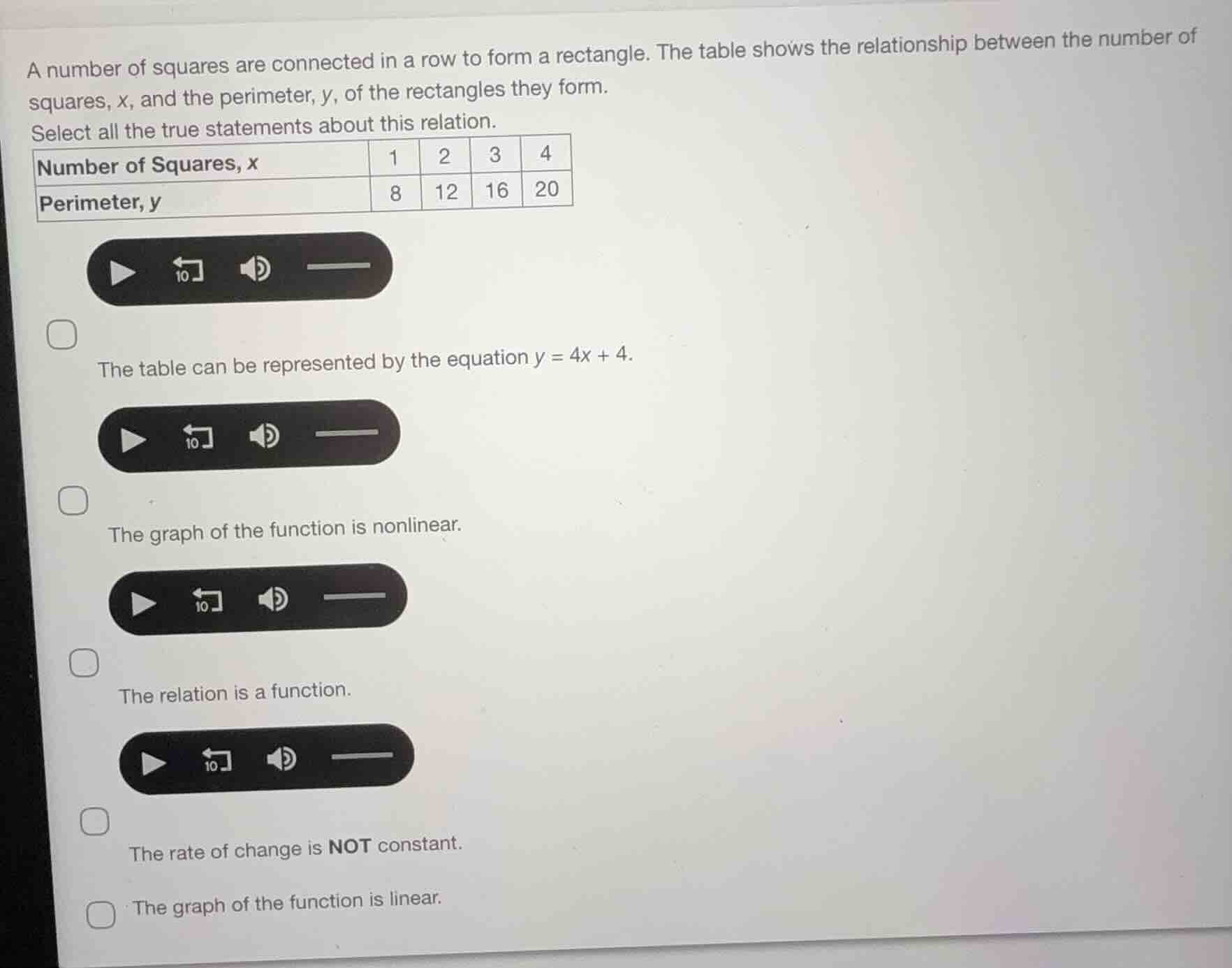 a number of squares are connected in a row to form a rectangle. the tab…