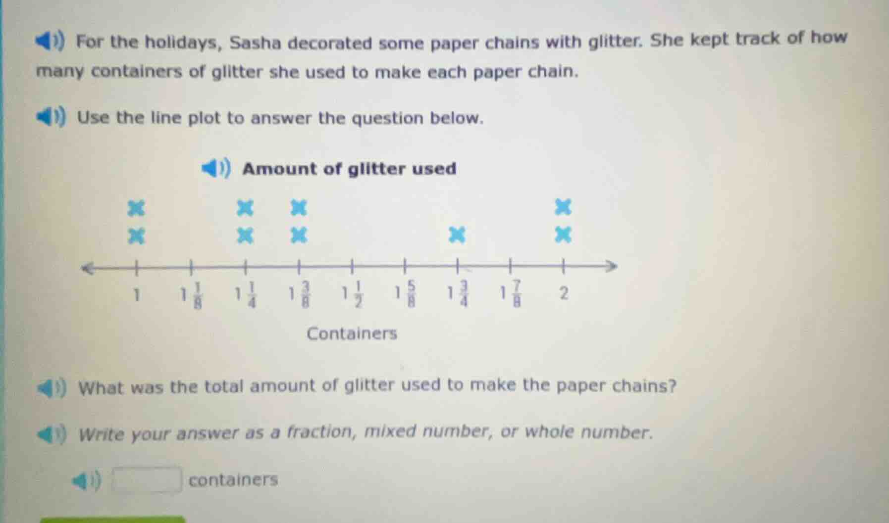 for the holidays, sasha decorated some paper chains with glitter. she k…