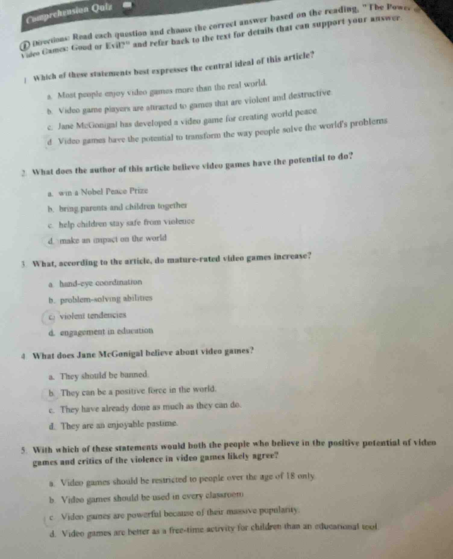 comprehension quiz directions: read each question and choose the correc…