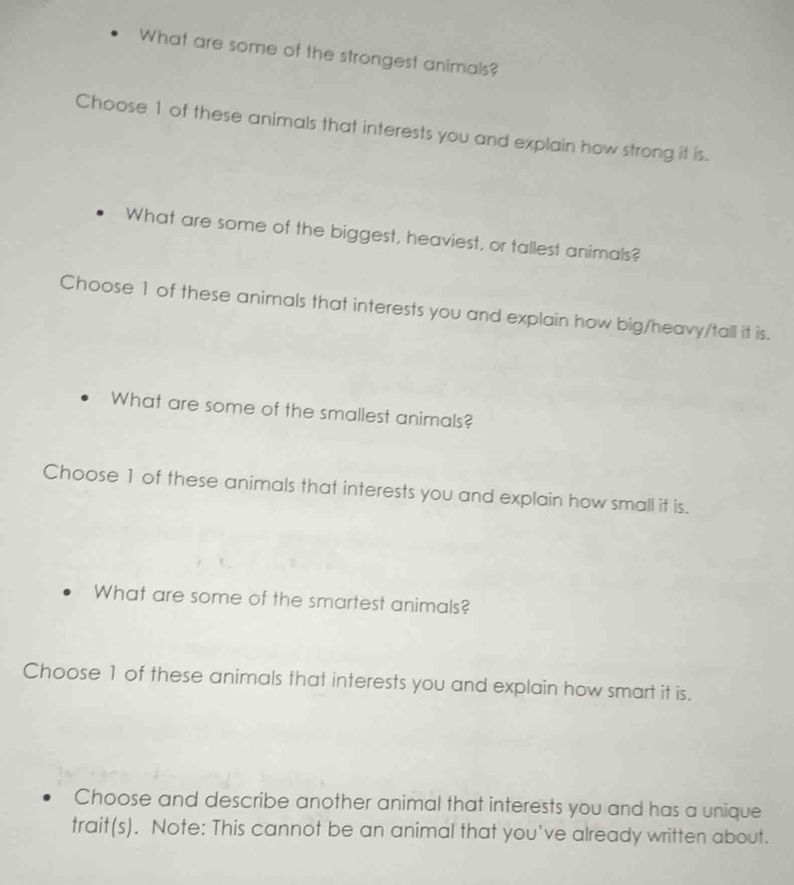 • what are some of the strongest animals? choose 1 of these animals tha…