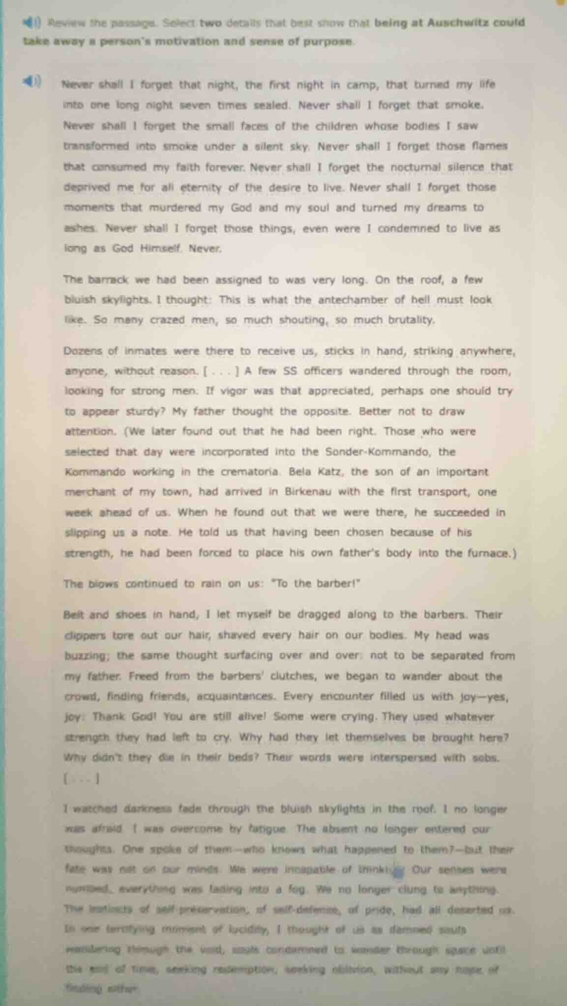 review the passage. select two details that best show that being at aus…