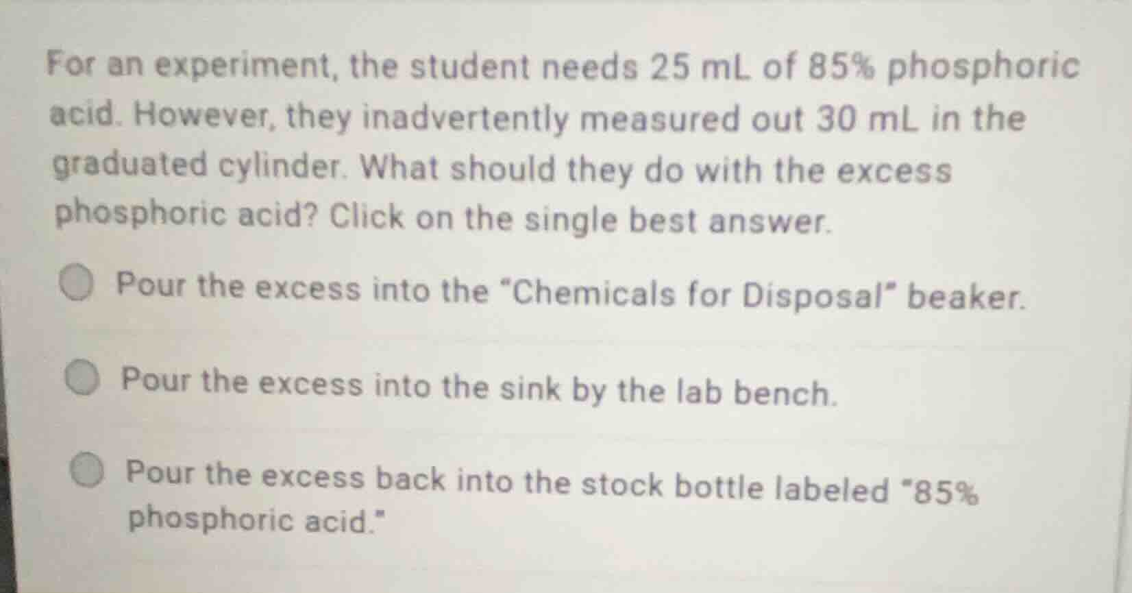 for an experiment, the student needs 25 ml of 85% phosphoric acid. howe…