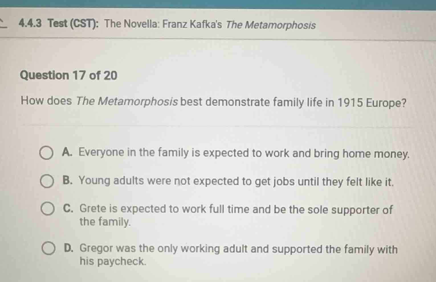 4.4.3 test (cst): the novella: franz kafkas the metamorphosis question …
