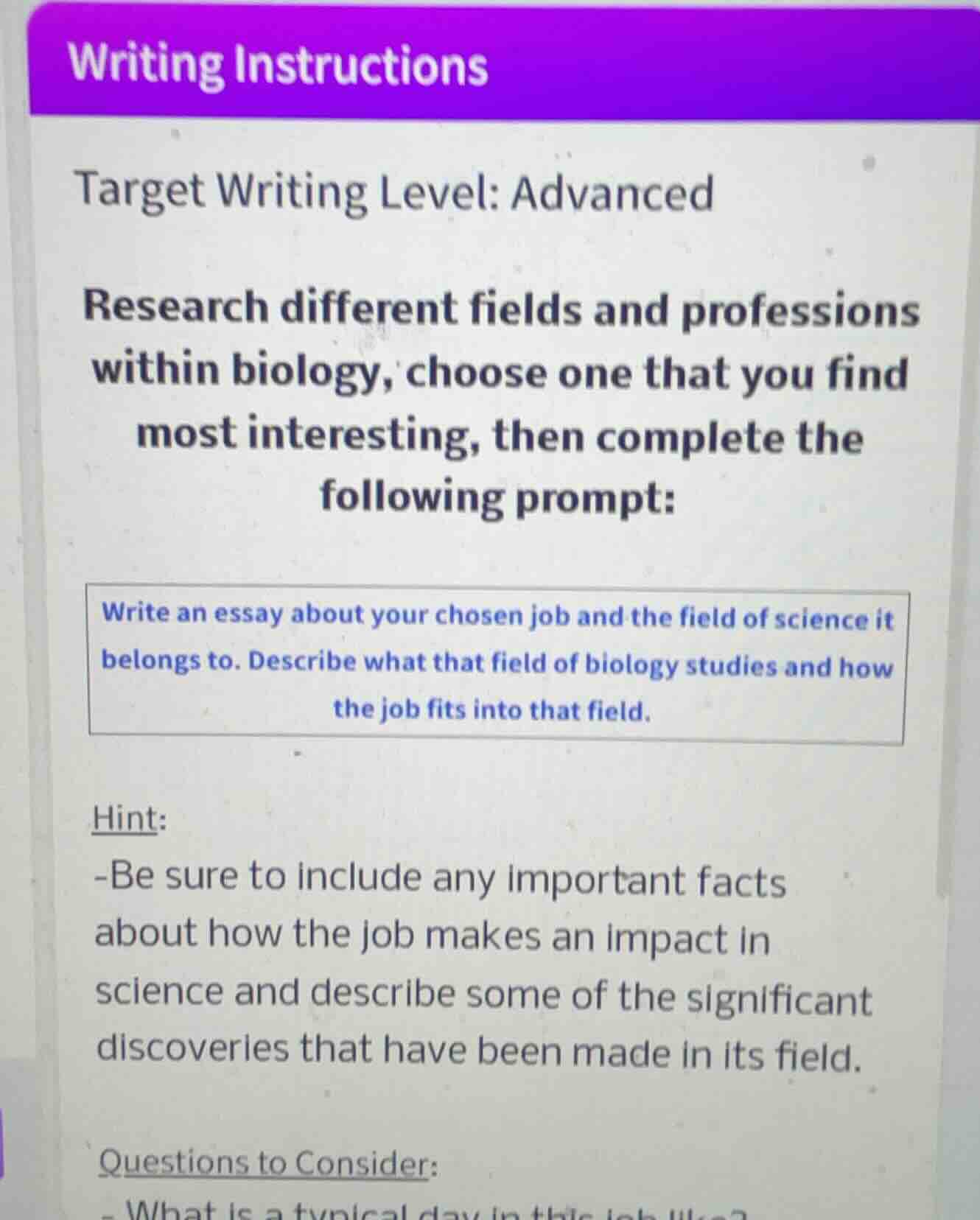 writing instructions target writing level: advanced research different …