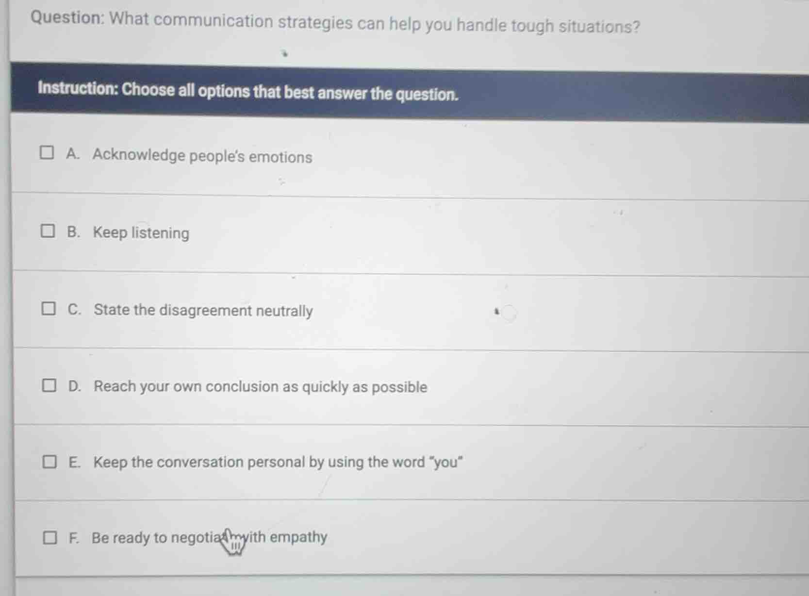 question: what communication strategies can help you handle tough situa…