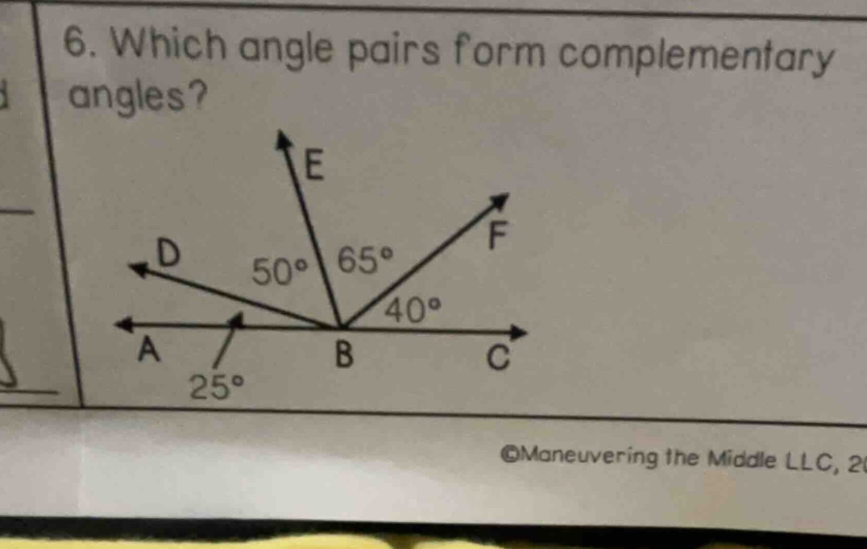 6. which angle pairs form complementary angles? diagram with angles at …