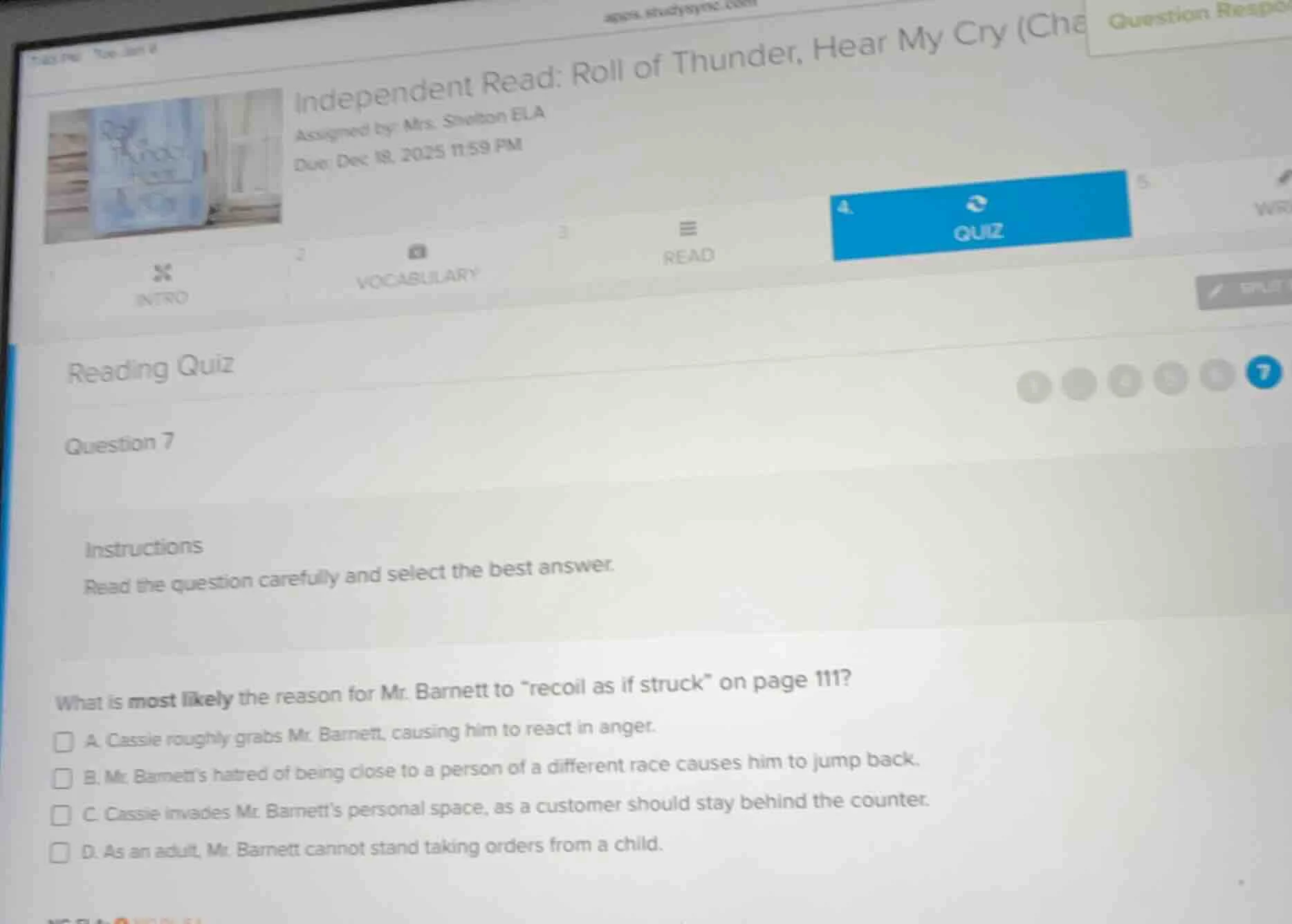 independent read: roll of thunder, hear my cry (che assigned by: mrs. s…