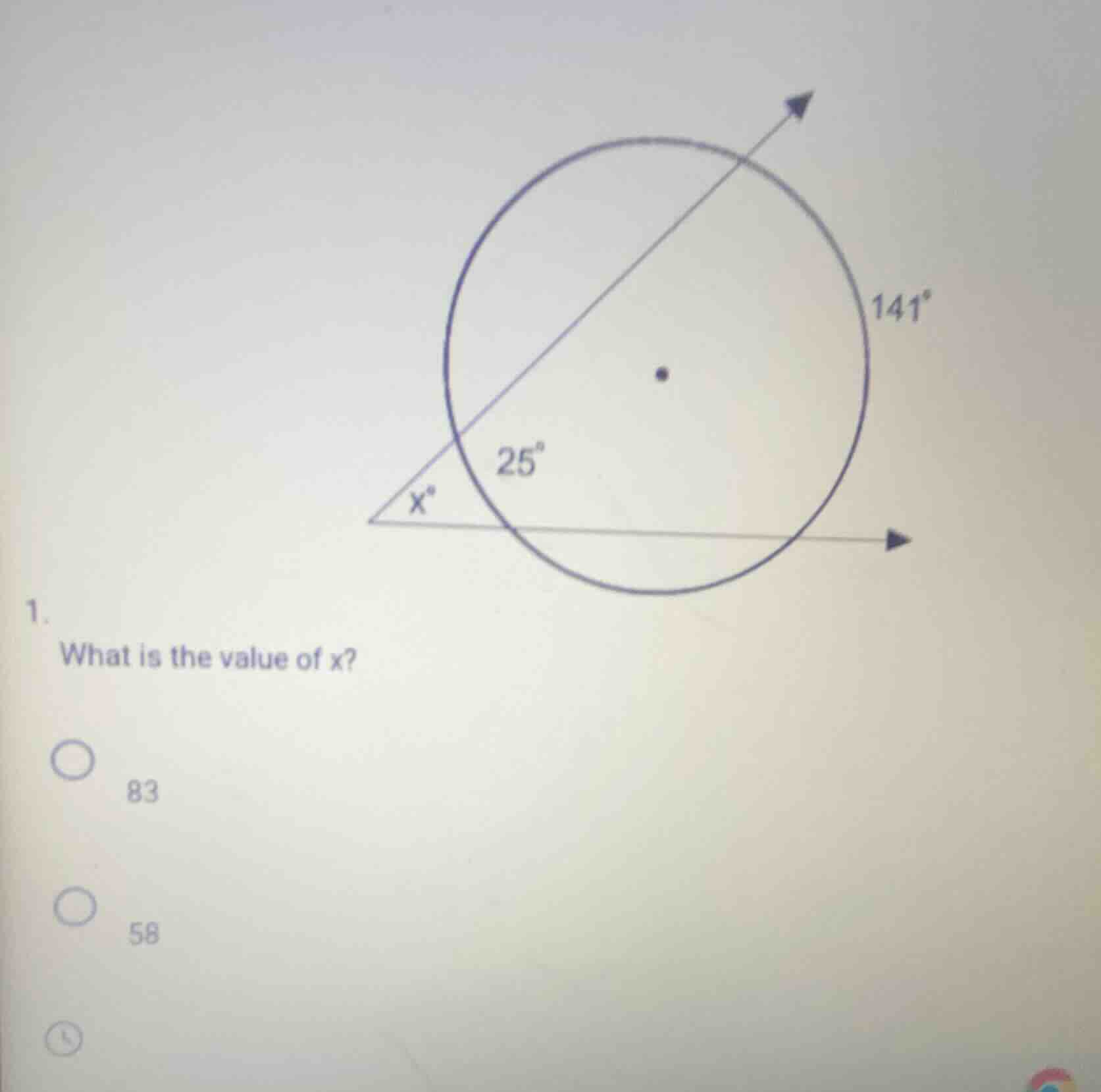 1. what is the value of x? 83 58
