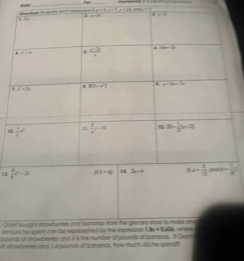 date: ______ per ______ directions: evaluate each expression if ( w = 2…