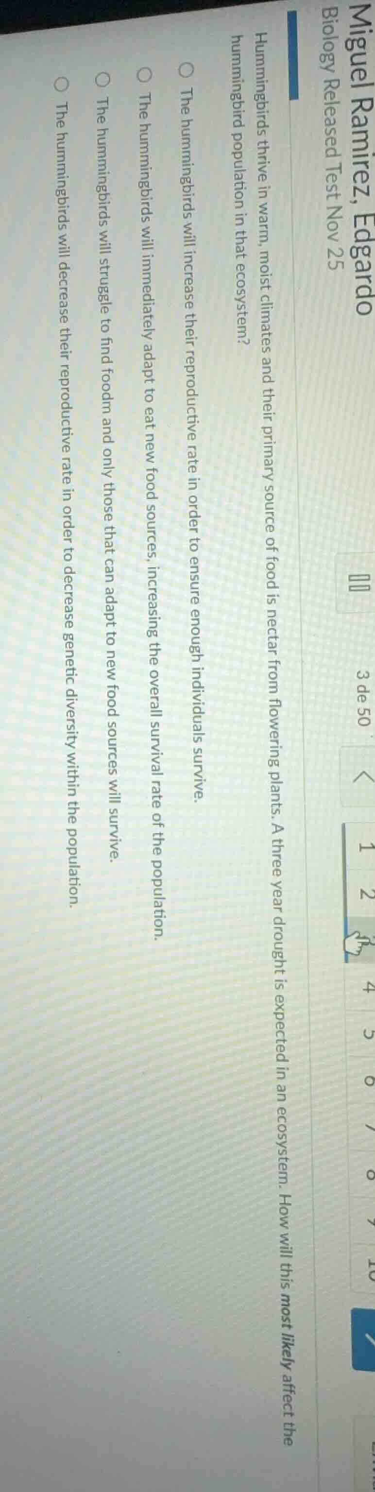 miguel ramirez, edgardo biology released test nov 25 hummingbirds thriv…