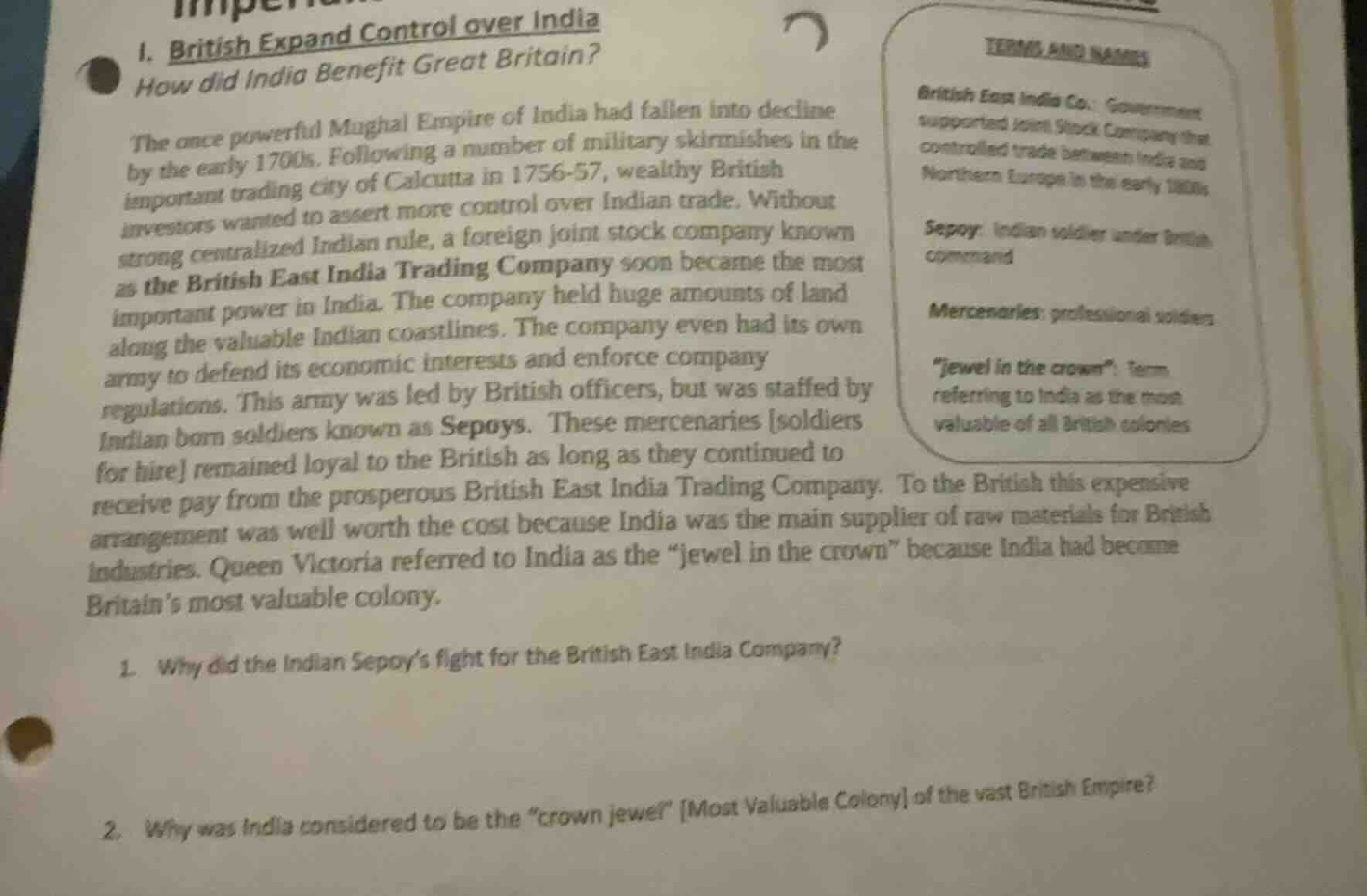 i. british expand control over india how did india benefit great britai…