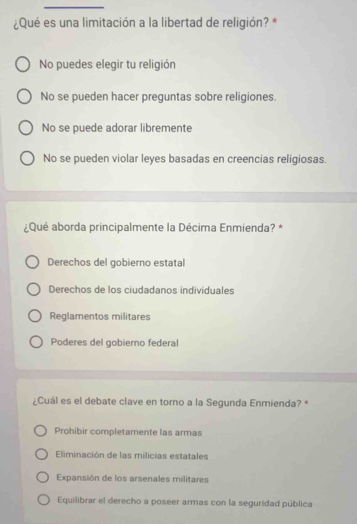 ¿qué es una limitación a la libertad de religión? * no puedes elegir tu…