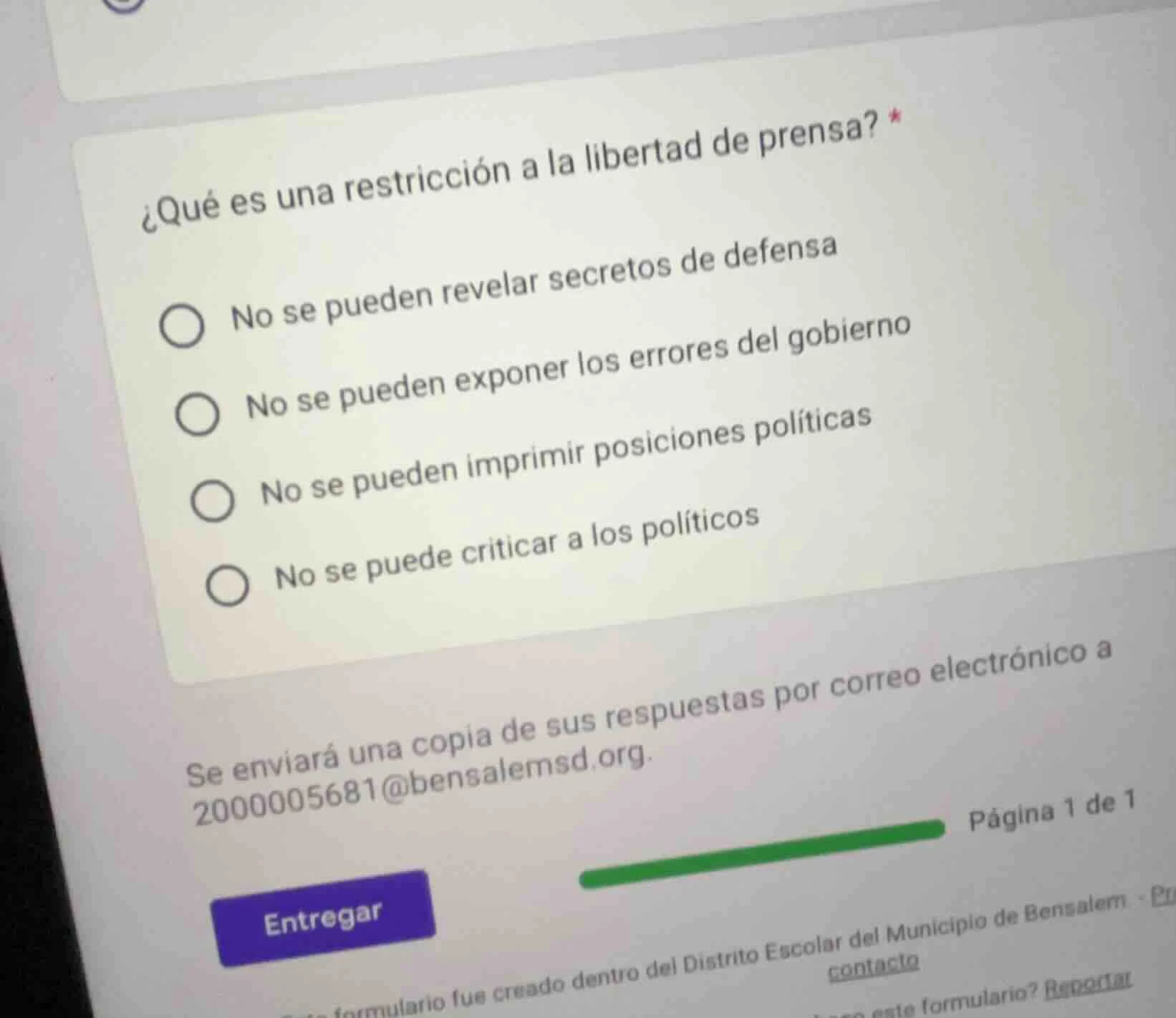 ¿qué es una restricción a la libertad de prensa? * ○ no se pueden revel…