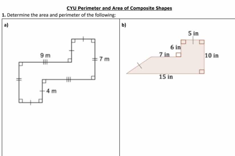 cyu perimeter and area of composite shapes 1. determine the area and pe…