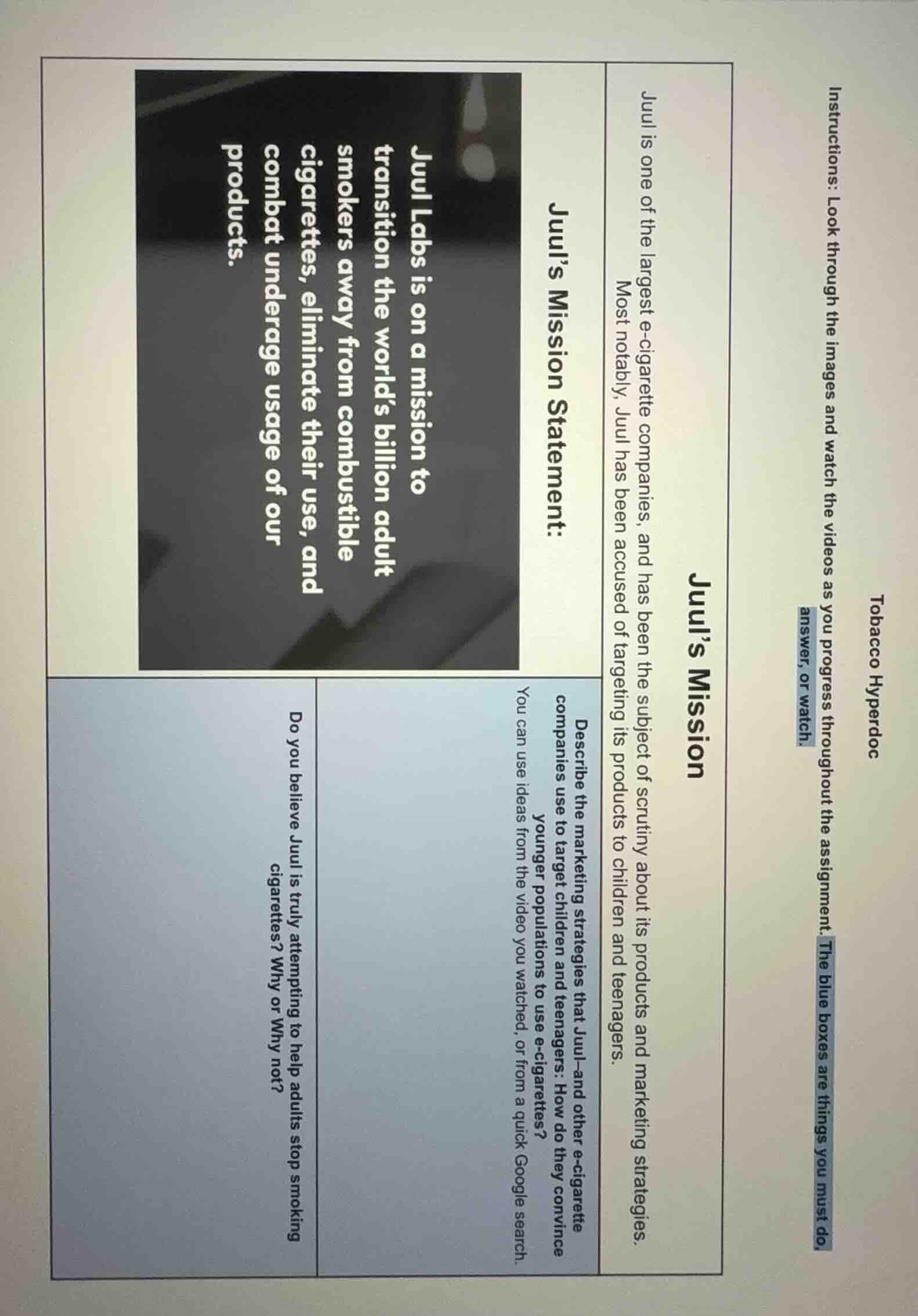 tobacco hyperdoc instructions: look through the images and watch the vi…
