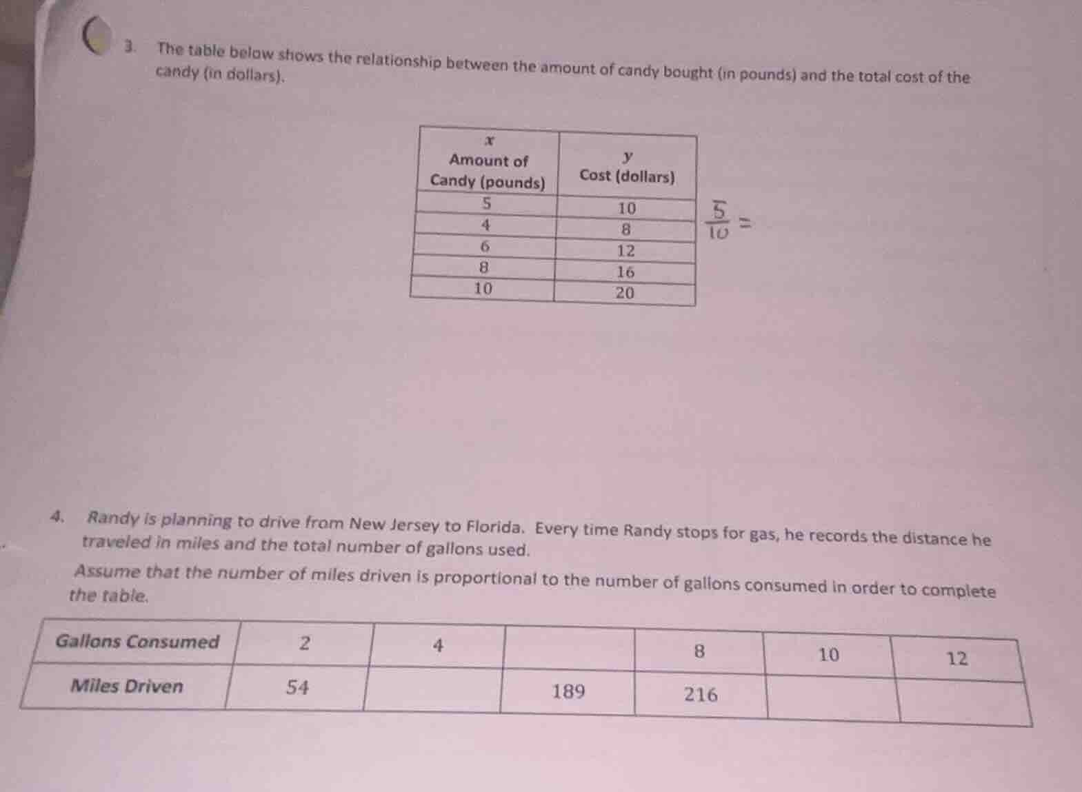 3. the table below shows the relationship between the amount of candy b…