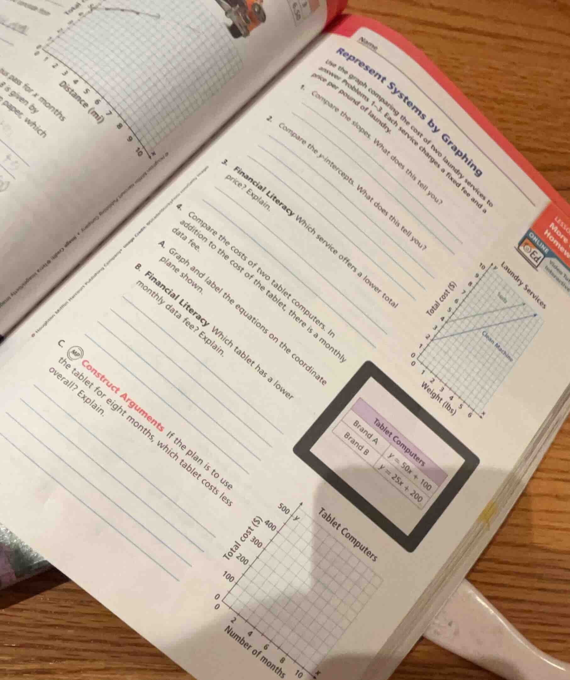 represent systems by graphing use the graph comparing the cost of two l…