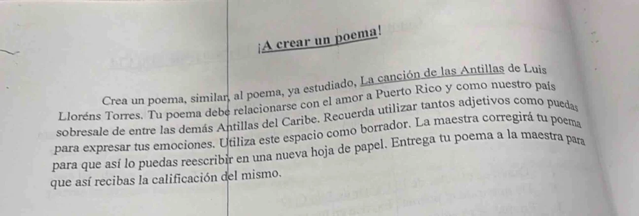 ¡a crear un poema! crea un poema, similar, al poema, ya estudiado, la c…