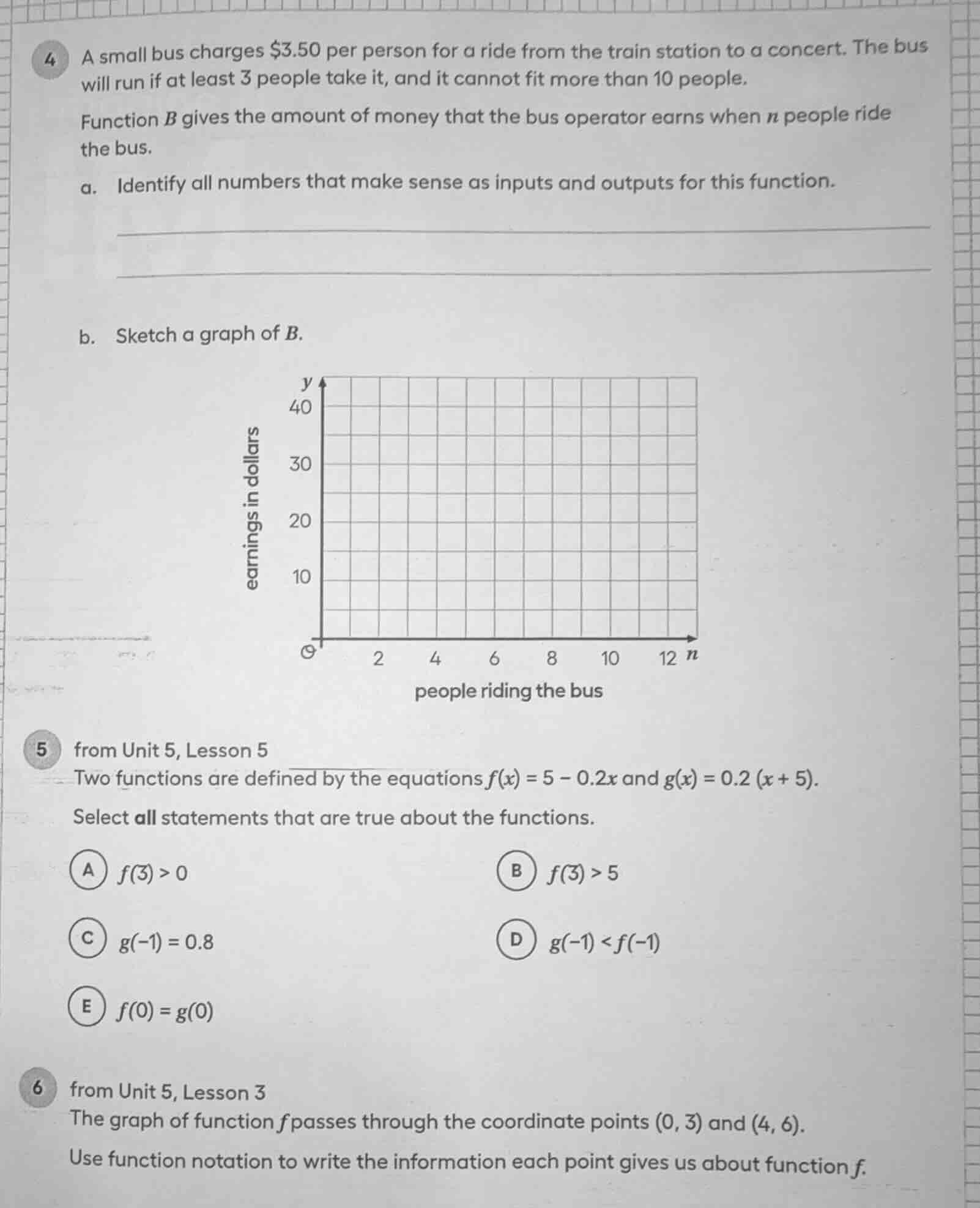 4 a small bus charges $3.50 per person for a ride from the train statio…
