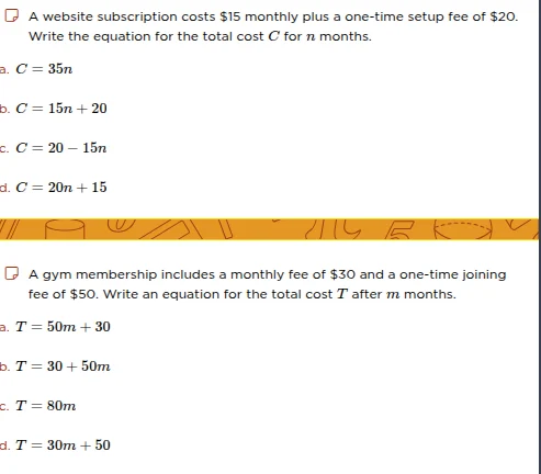 a website subscription costs $15 monthly plus a one - time setup fee of…