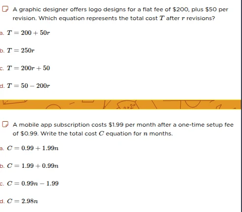 a graphic designer offers logo designs for a flat fee of $200, plus $50…