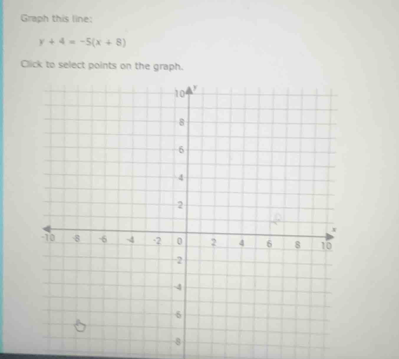 graph this line: y + 4 = -5(x + 8) click to select points on the graph.…