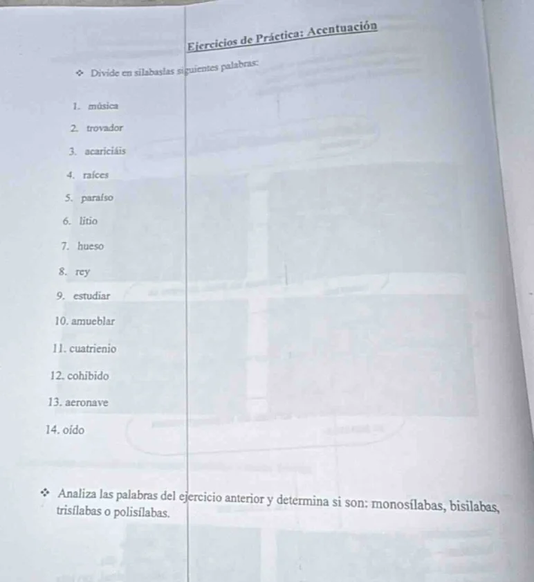 ejercicios de práctica: acentuación ♪ divide en sílabas las siguientes …