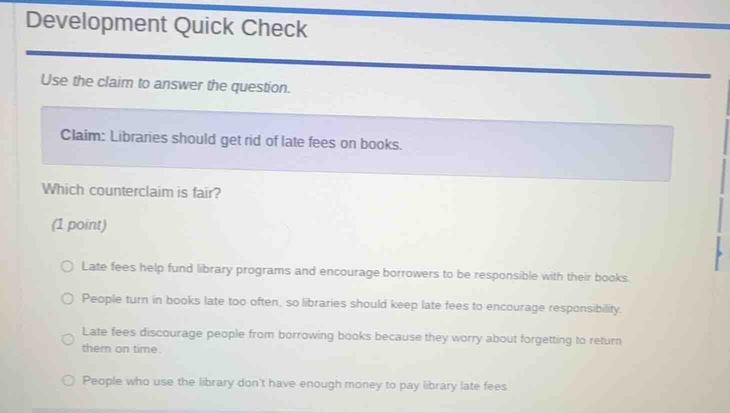 development quick check use the claim to answer the question. claim: li…