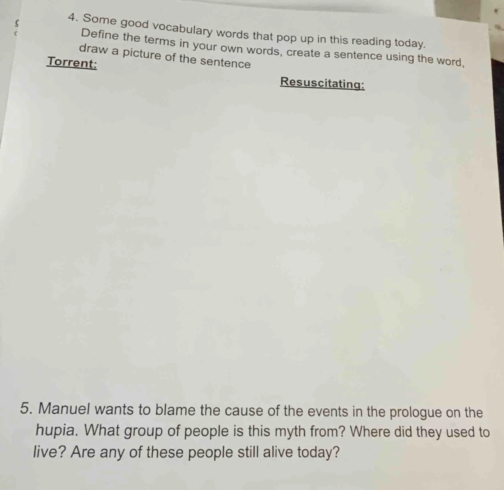 4. some good vocabulary words that pop up in this reading today. define…