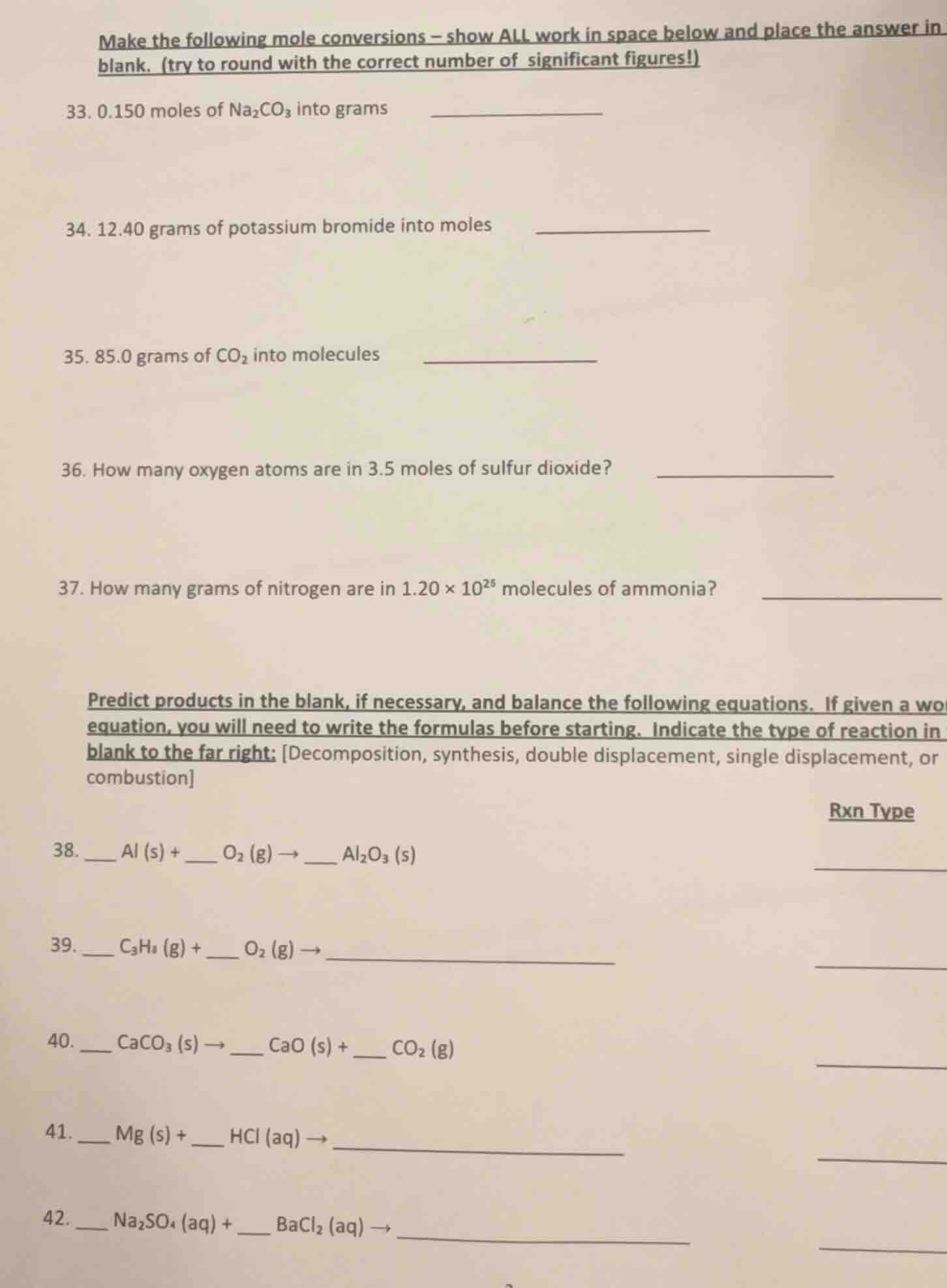 make the following mole conversions - show all work in space below and …