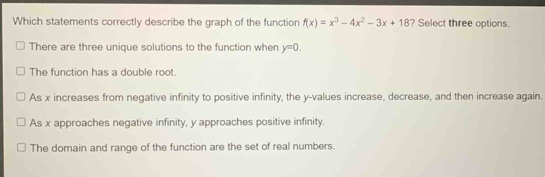 which statements correctly describe the graph of the function $f(x) = x…