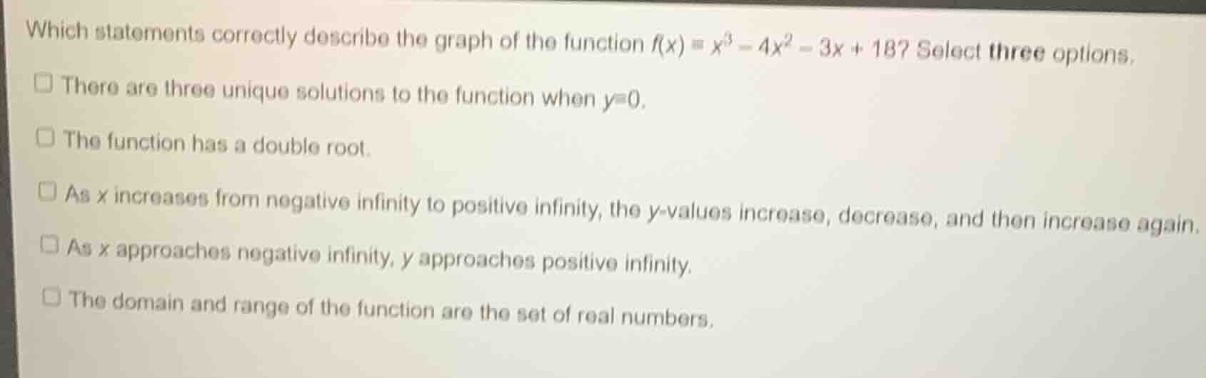which statements correctly describe the graph of the function $f(x) = x…