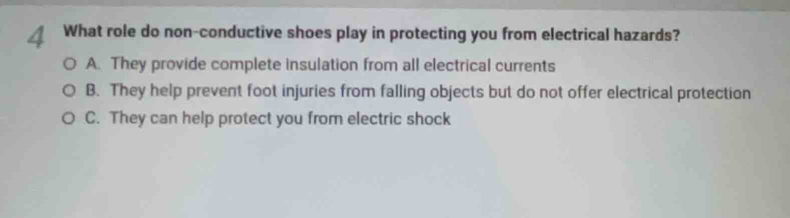 4 what role do non-conductive shoes play in protecting you from electri…