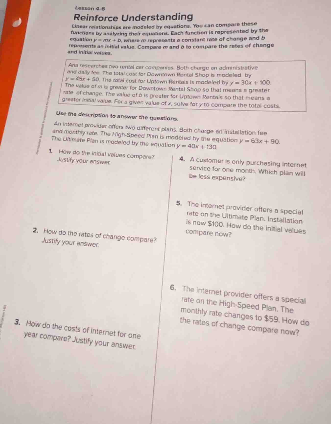 lesson 4-6 reinforce understanding linear relationships are modeled by …