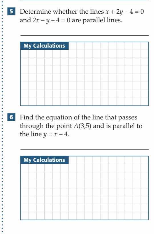 5 determine whether the lines $x + 2y - 4 = 0$ and $2x - y - 4 = 0$ are…